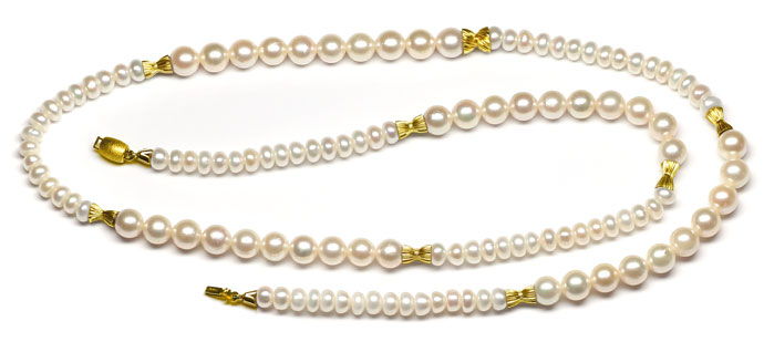 Foto 1 - Perlenkette 62cm Akoya und Biwa, Gelbgold Zwischenteile, S3619