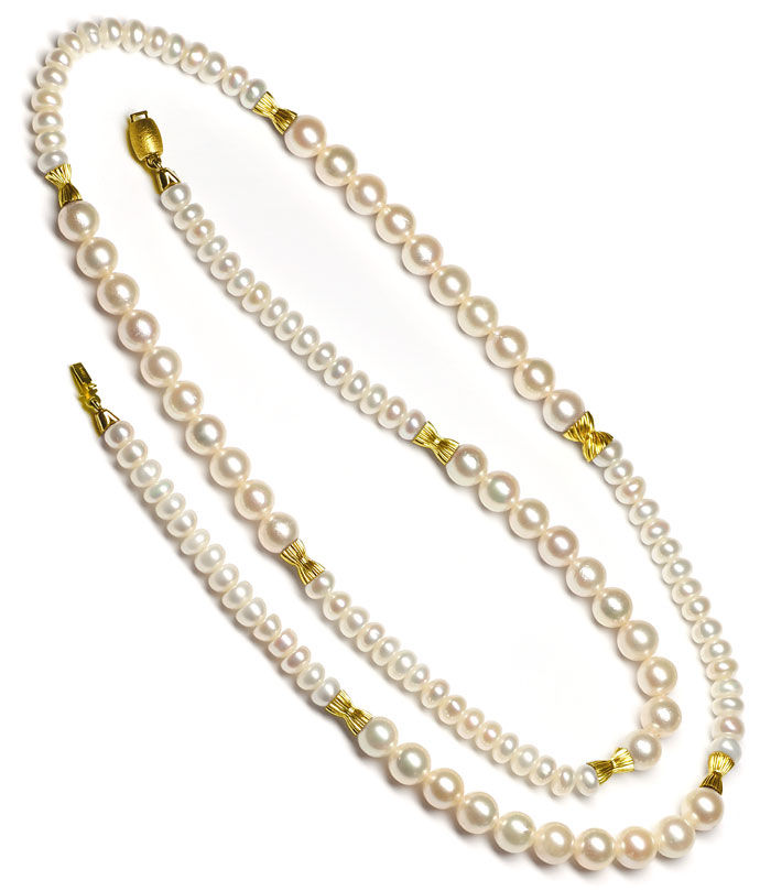 Foto 3 - Perlenkette 62cm Akoya und Biwa, Gelbgold Zwischenteile, S3619