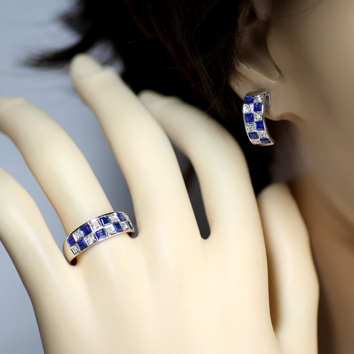 Foto 5 - Schmuckset Ring Ohrringe Brillanten Saphire, S5322