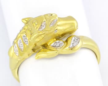 Foto 1 - Plastischer Pferdekopf-Goldring mit Diamanten, S5420
